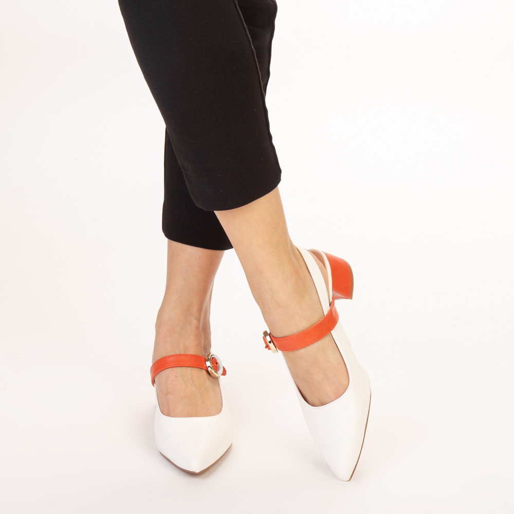 Pantofi dama Safar albi cu portocaliu - Kalapod.net